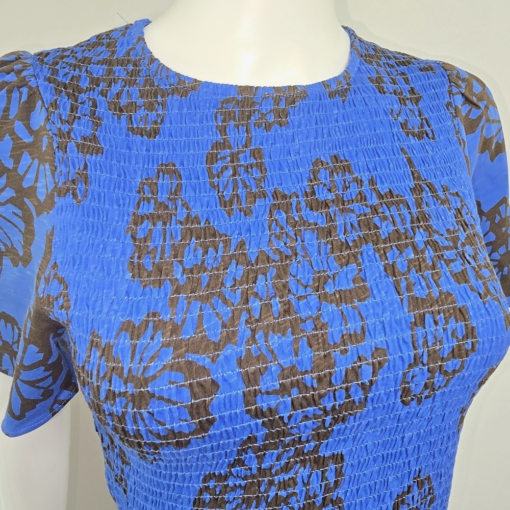 ME+EM Stencil Bloom Print Smocked Top Size 4 Blue Ruffle Provence Womens NWT - Picture 4 of 11